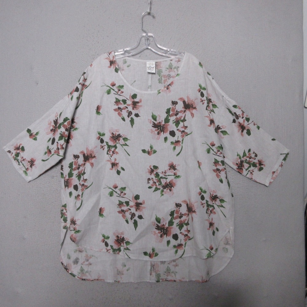 Vintage Match Point Top Floral Linen Lagenlook Oversized Boho Made in USA Artsy